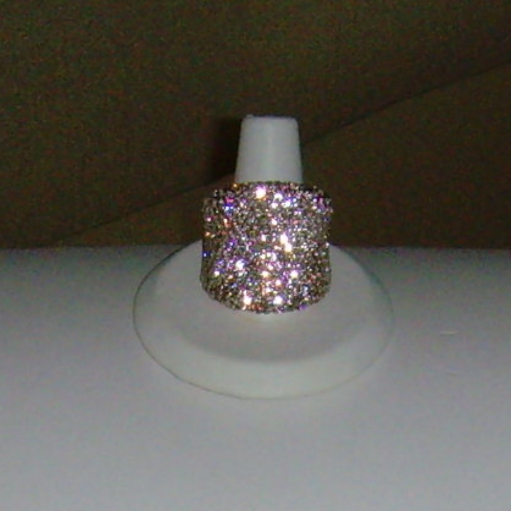 Joan Boyce Rose-Gold Tone and Clear Rhinestone Concave Style Ring - Size 7 1/2